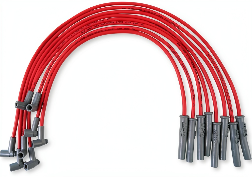 MSD 35379 red spark plug wire set displayed on engine bay